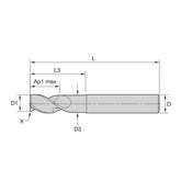 Solid Carbide End Mills •  ALUFLASH • Series 3AN9 • Radius • 3 Flute • Regular Length • Regular Neck • Cylindrical Shank • Inch - Big-tools Industrial Supply Tools for Metal Cutting